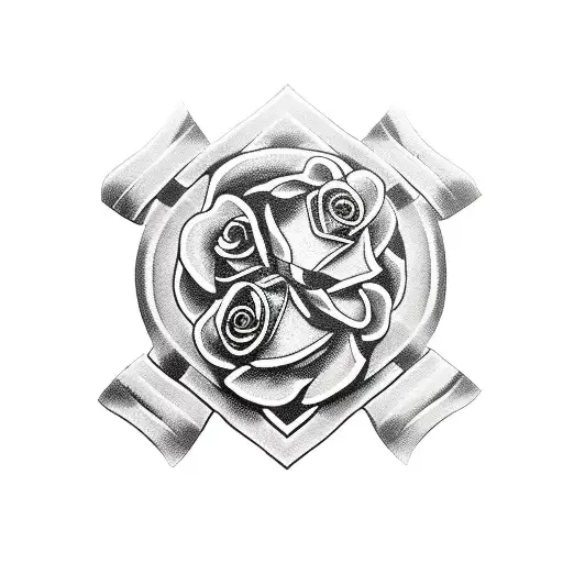 Viking Cross with roses tattoo design idea