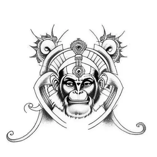 hanuman tattoo in a straight line. tattoo design idea