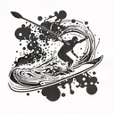 A paddleboarder gracefully navigating through a sea of artistic paint splatters tattoo design idea