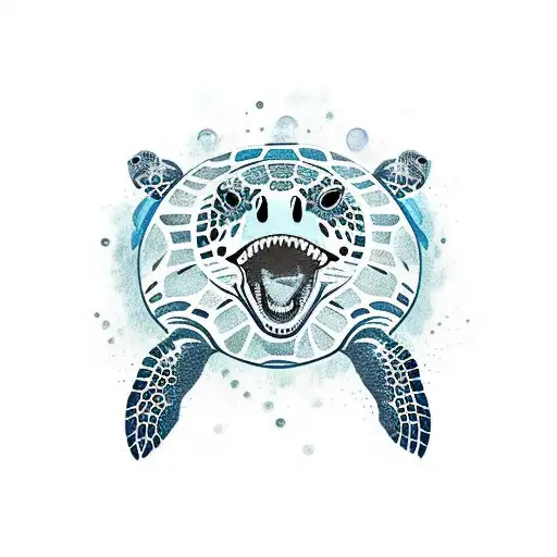 sea turtle biting grizzly bear tattoo design idea