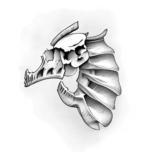 horse skull mushrooms ferns tattoo design idea