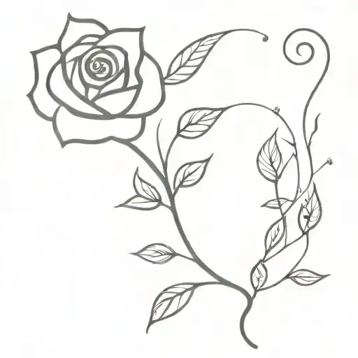 A minimalist tattoo of a rose vine wrap up a leg  with sparkle stars tattoo design idea