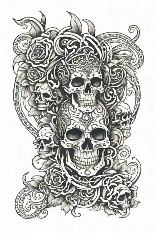 chicano style, vine wrap up leg god, skulls sun rays and Versace logo tattoo design idea