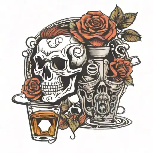 skull rose bartender mixing drinks alcohol and coffee chef  tattoo design idea