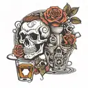 skull rose bartender mixing drinks alcohol and coffee chef  tattoo design idea