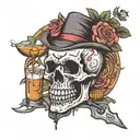 skull rose bartender mixing drinks alcohol and coffee chef  tattoo design idea