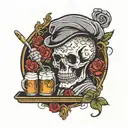 skull rose bartender mixing drinks alcohol and coffee chef  tattoo design idea