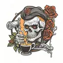 skull rose bartender mixing drinks alcohol and coffee chef  tattoo design idea