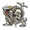 skull bartender mixing cocktails martini glass knife tattoo design idea