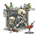 skull bartender mixing cocktails martini glass knife tattoo design idea