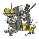 skull bartender mixing cocktails martini glass knife tattoo design idea