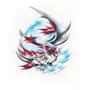 Pokémon Yveltal in a realistic Japanese ink art tattoo design idea