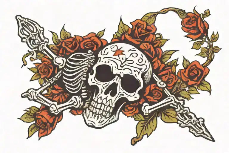 sad skeleton tattoo design idea