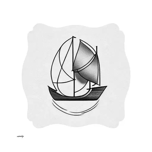 lines, paper boat tattoo design idea