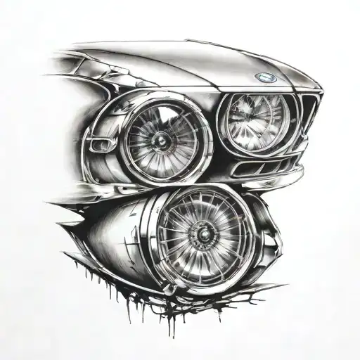 half girls eye half bmw headlight side by side tattoo design idea