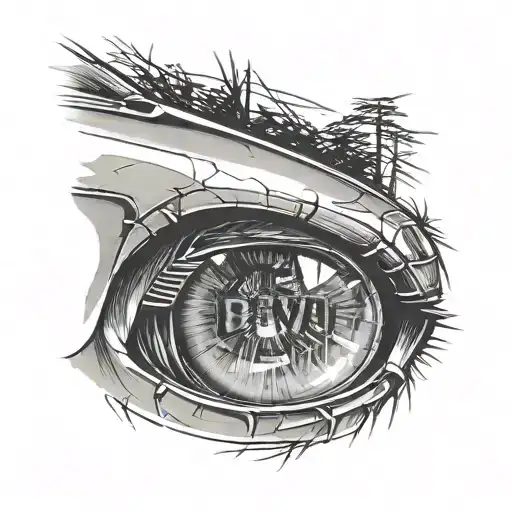 Realism "Girls Eye Faded Into Bmw Headlight" Tattoo Idea BlackInk AI
