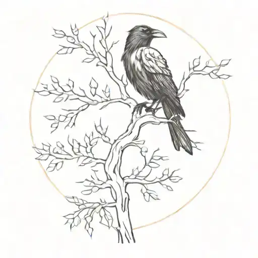 raven odin ravens with tree tattoo design idea