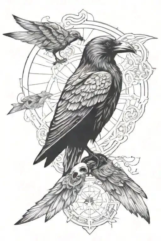 odin ravens Huginn and Muninn tattoo design idea
