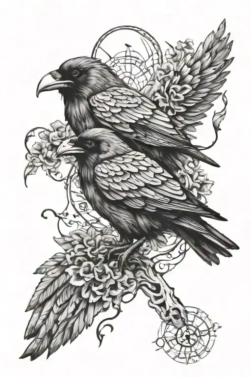 odin ravens Huginn and Muninn tattoo design idea