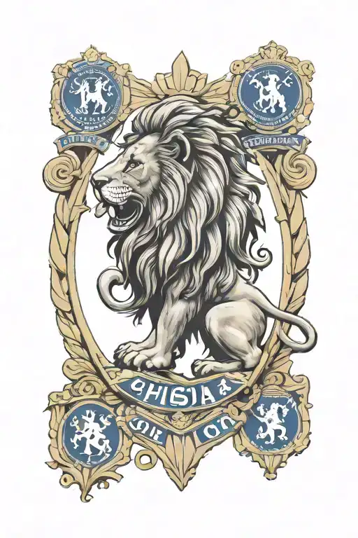 lion surrounded Chelsea fc badge tattoo design idea