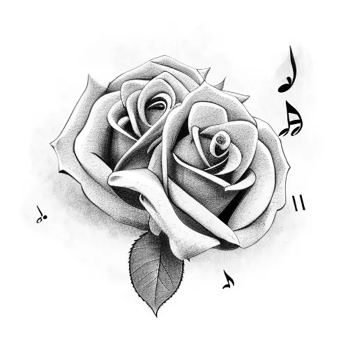 Roses with music notes and soccer balls tattoo design idea