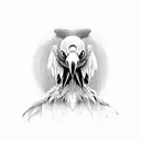 CARTOON SCARY VULTURE ON STOOP tattoo design idea