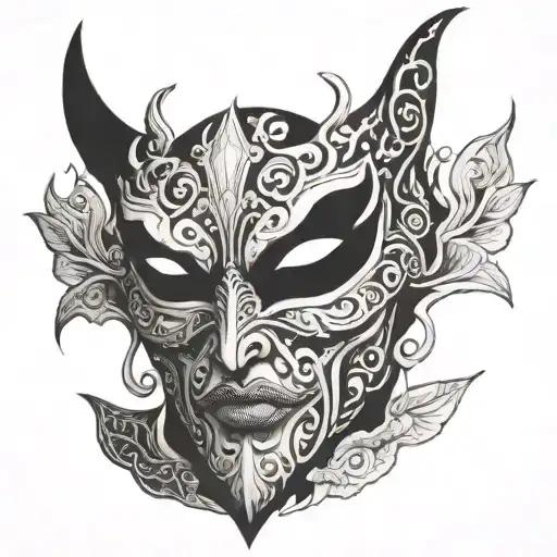 mask of God Maquetaurie Guayaba of the Underworld with batwing accents tattoo design idea