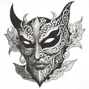 mask of God Maquetaurie Guayaba of the Underworld with batwing accents tattoo design idea