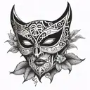 mask of God Maquetaurie Guayaba of the Underworld with batwing accents tattoo design idea