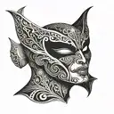 mask of God Maquetaurie Guayaba of the Underworld with batwing accents tattoo design idea