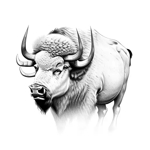 A majestic buffalo surrounded by a swarm of butterflies tattoo design idea