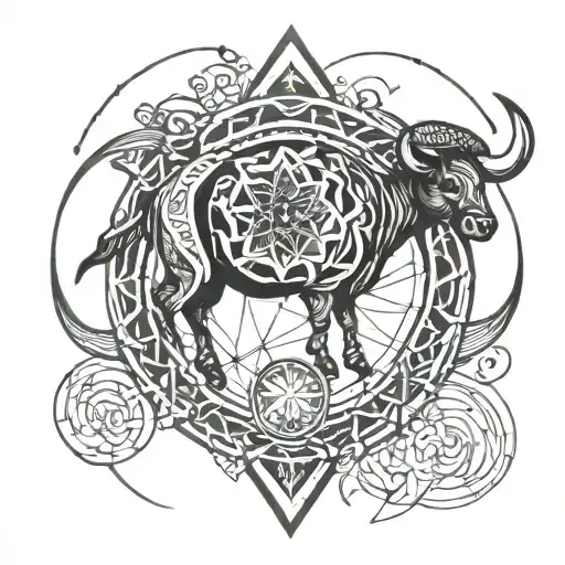 taurus in center aries libra pisces around tattoo design idea
