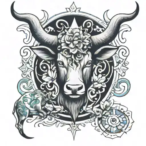 taurus in center aries libra pisces around tattoo design idea