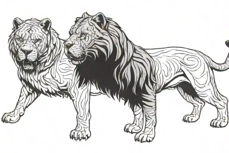 lion and cane corso dog tattoo design idea