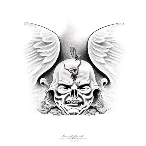 angel and devil bowing in respect tattoo design idea
