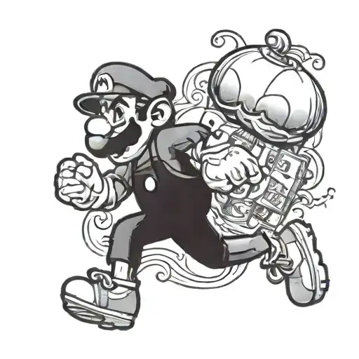 mario running with a plug and money bag bitch prostitute tattoo design idea