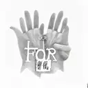 A minimalist sketch of praying hands with the words 'Our Father' written below in elegant script tattoo design idea