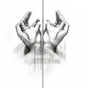 A minimalist sketch of praying hands with the words 'Our Father' written below in elegant script tattoo design idea