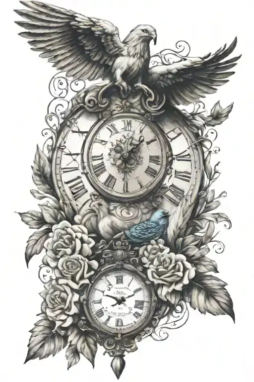 Lion Dove Cross Clock tattoo design idea