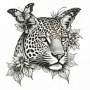 A jaguar silhouette surrounded by a field of sunflowers and monarch butterflies tattoo design idea