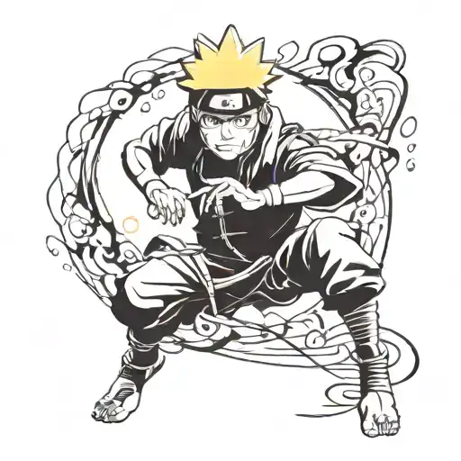 A minimalist silhouette of Naruto in a dynamic pose tattoo design idea