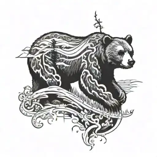 california bear and hawaiian fishhook  tattoo design idea