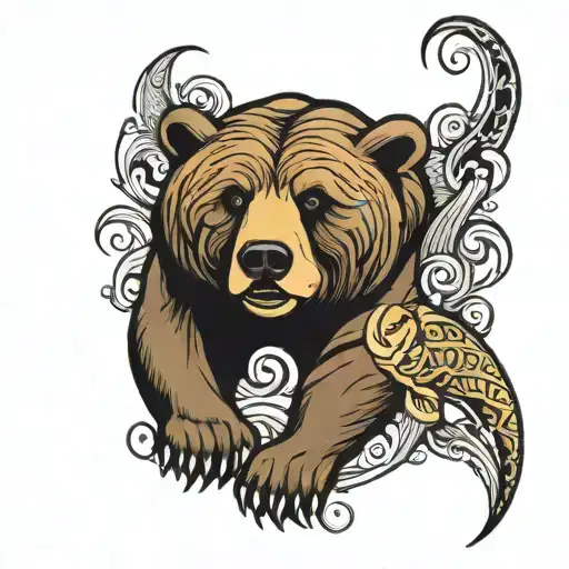 california bear and hawaiian fishhook  tattoo design idea