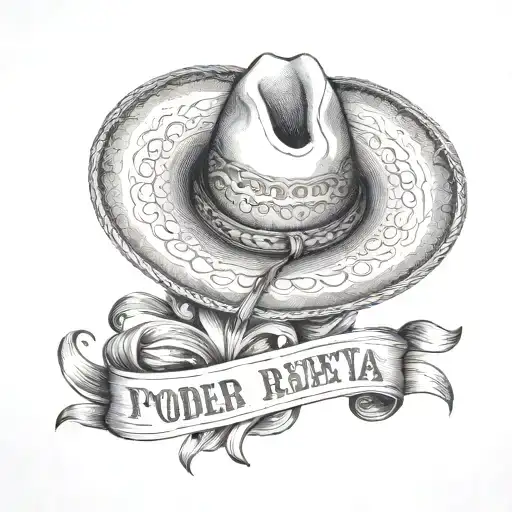 Un sombrero de vaquero con la frase El Poder se respeta  tattoo design idea