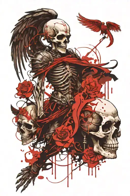 dark guardian angel with a skull for a head  tattoo design idea