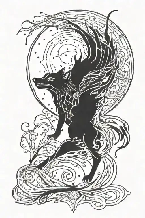 Nyx, the Primordial Goddess of the Night Sky Dark Wolf tattoo design idea