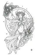 NYX, Primordial Goddess of the Night forest with Milkyway tattoo design idea