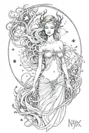 NYX, Primordial Goddess of the Night forest with Milkyway tattoo design idea