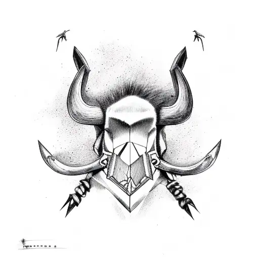 Anvil with boar skull on the ground and crane flying above tattoo design idea