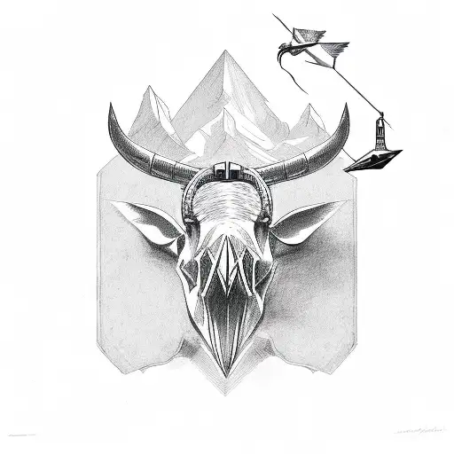 Anvil, Boar skull, Flying Crane tattoo design idea